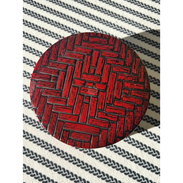 1970s Vintage Chinoiserie Style Red Lacquerware Faux Bamboo Coaster Set by Otagiri - Set of 6 For Sale - Image 5 of 17