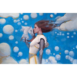 Silent Echoes by Shelli Langdale | Oil and Acrylic on Gallery Panel of a woman holding a horse head. For Sale