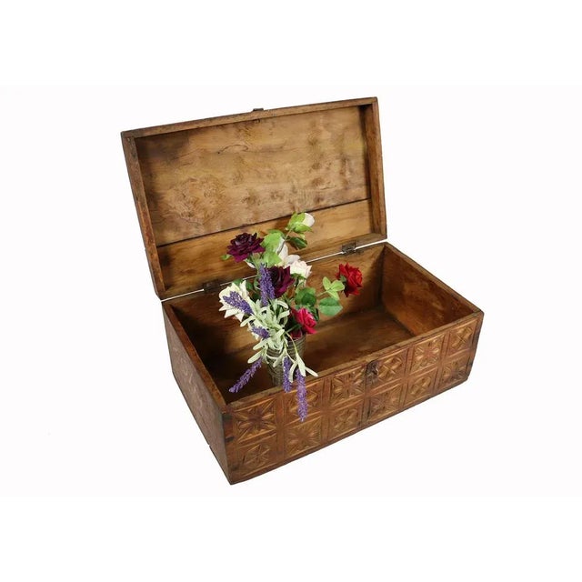 Antique Cedar Wood Treasure Dowry Chest Box, Nuristan, Afghanistan, 1920s For Sale - Image 6 of 12