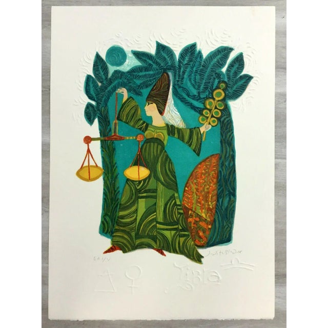 Mid-Century Modern Mid Century Modern Unframed Libra Zodiac Judith Bledsoe Hand Signed Lithograph For Sale - Image 3 of 3