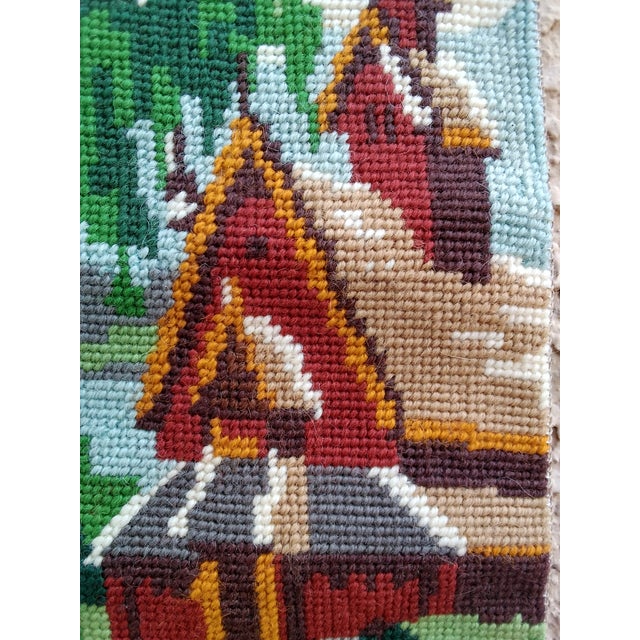 Rustic 1970s Needlepoint Bell Pull - Rural Scene With Building For Sale - Image 3 of 9