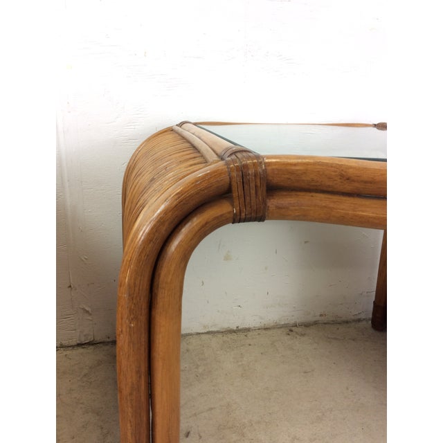 Brown Pair of Vintage Rattan End Tables With Glass Top For Sale - Image 8 of 12