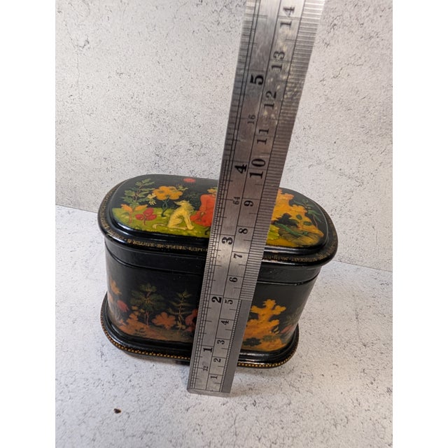 1990s Signed Palekh Lacquer Box by Dicanova • Certified • Fairy Tale Scene • Small Chest Form For Sale - Image 10 of 10