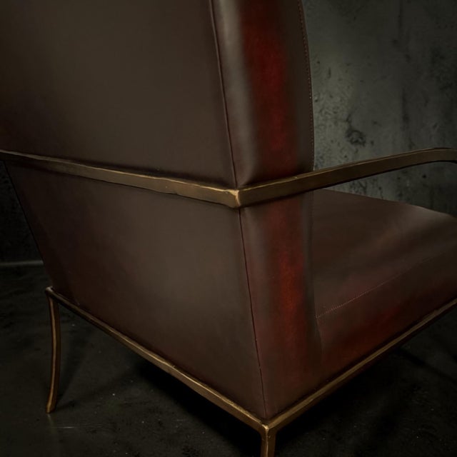 Oxblood Red Global Views Swoop Chair in Lava Brindisi Leather & Bronze Iron For Sale - Image 8 of 10