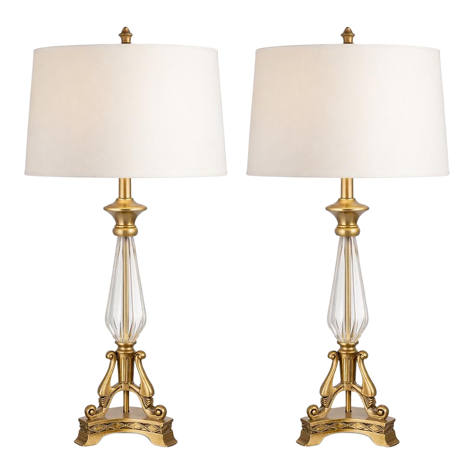 Late 20th Century Stately Neoclassical Sunlit Brass & Fluted Glass ...