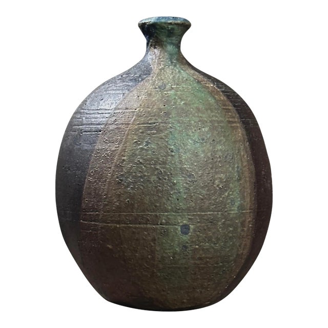 Vintage Danish Modernist Stoneware Poured Matte Glaze Small Neck Vase For Sale