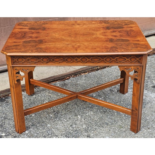 Mid 20th Century Mid 20th Century Chinese Chippendale Style Burlwood and Mahogany Side Table For Sale - Image 5 of 12