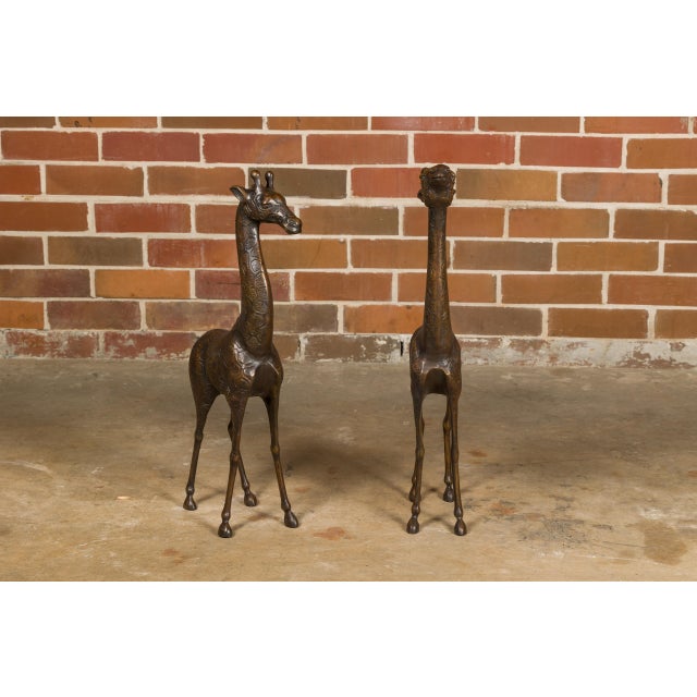 Mid 20th Century Pair of Small Bronze Midcentury Giraffe Sculptures, American Art For Sale - Image 5 of 12