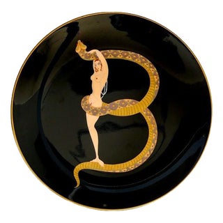 B Plate The Alphabet in Porcelain by Erté After, 1986 For Sale