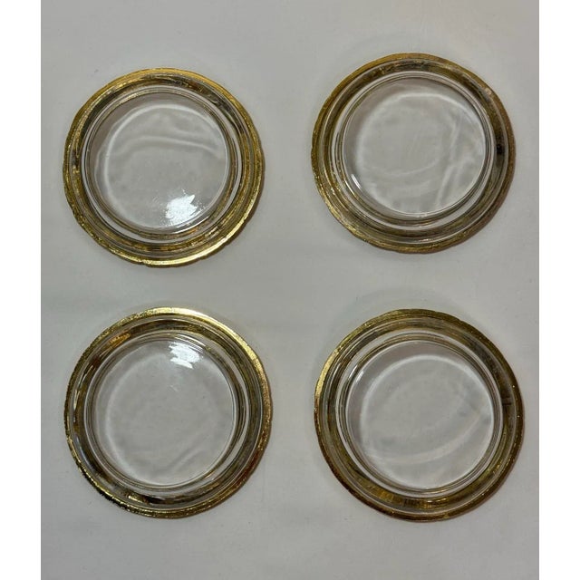 Set of 4 Vintage Hollywood Regency Gold/Brass Plated Rope Twist Rim Glass Coasters For Sale - Image 9 of 9