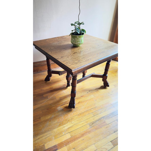 Victorian Late 19th–Early 20th Century Jacobean Revival / Eastlake Oak Dining Table For Sale - Image 3 of 10