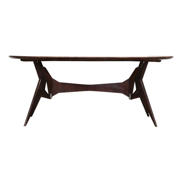 Mid-Century Modern Italian Oblong Marble Effect Table with Wood Base For Sale