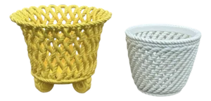Vintage Ceramic Woven Cachepots Yellow & White