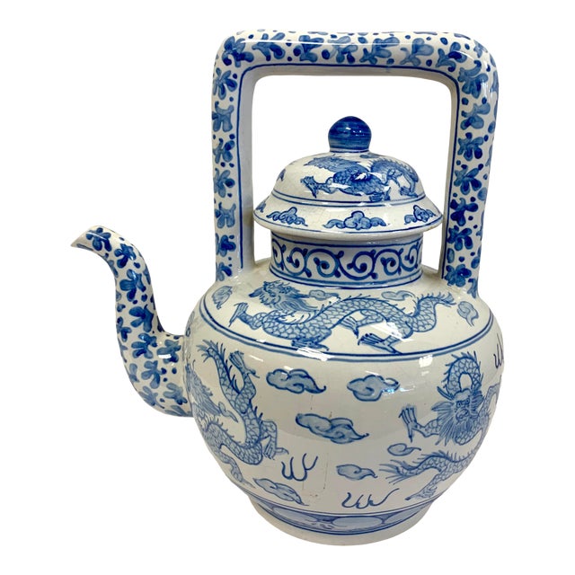 Chinese Blue and White Porcelain Dragon Teapot Chairish