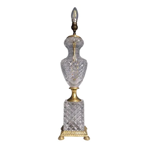 Empire Style Lamp Base in Cut Crystal and Bronze For Sale