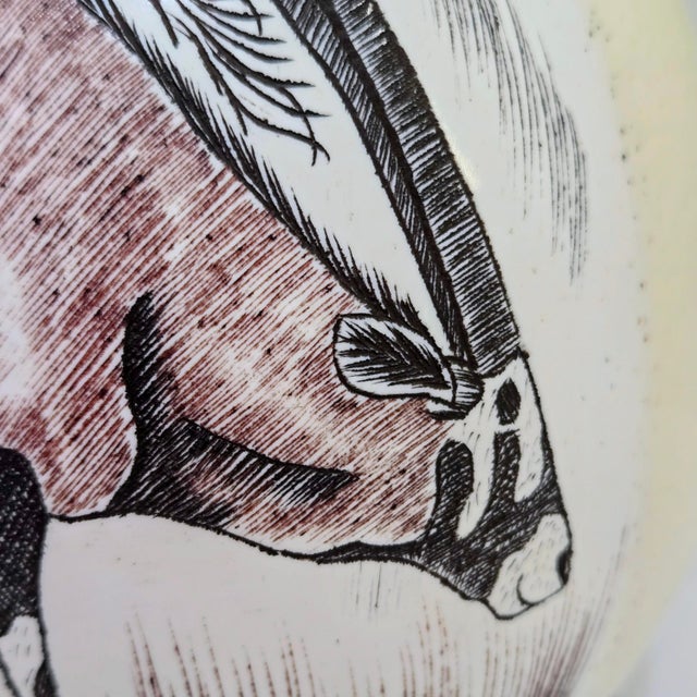 Mid-Century South African Scrimshaw Ostrich Egg With Engraved Oryx on Carved Wood Stand For Sale - Image 4 of 11