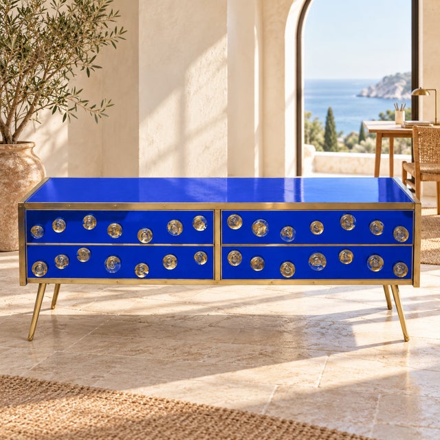 Wood Italian Cobalt Blue Murano Glass Sideboard from Justfurnituress SRL For Sale - Image 7 of 9