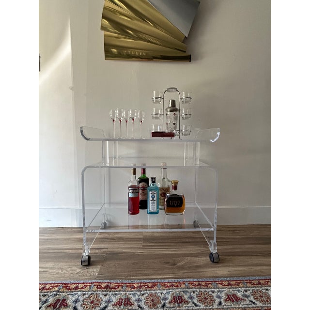 Plastic Vintage Chinoiserie "Pagoda" Lucite Cocktail Bar Cart For Sale - Image 7 of 9