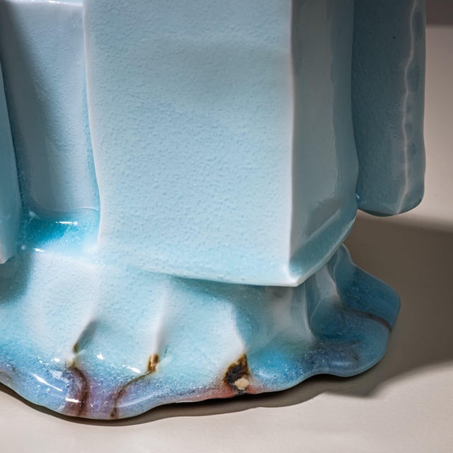 Ice-Blue Vase "Kayho" (Jap. 華俑 Luxuriant Pottery Palace) by Ceramic Artist Masamichi Yoshikawa, 21st Century For Sale - Image 11 of 13