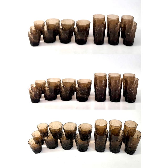 Coffee 1960s Seneca Morgantown Brown Driftwood Glasses in 3 Sizes, 15 Pieces For Sale - Image 8 of 10