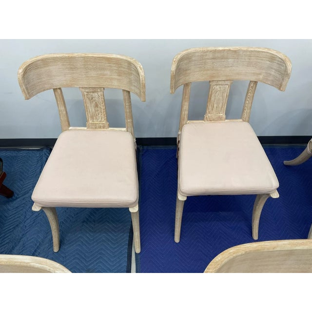 White-Washed Klismos Dining Chairs With Walnut Saber Legs, Dark Brown Woven Leather Seats and Custom Cushions - Priced Per Chair For Sale In Miami - Image 6 of 8