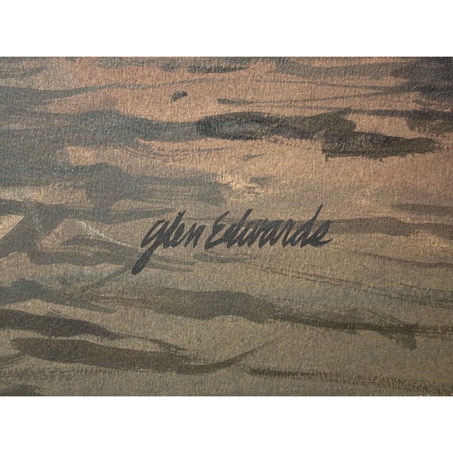 An original watercolor by Glen Edwards (American Western Artist, d. 2019), depicting a solitary cowboy on a white horse...