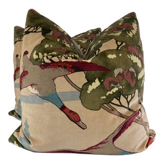 Mulberry "Flying Ducks Velvet" in Camel 22" Pillows-A Pair For Sale