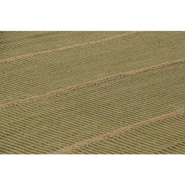Rug & Kilim Rug & Kilim’s Contemporary Kilim in Beige and Green Textural Stripes For Sale - Image 4 of 7