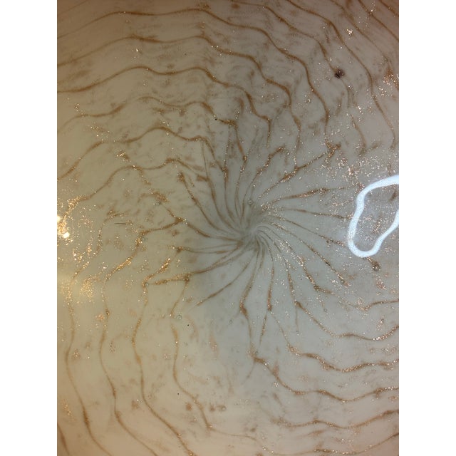 1960s Vintage Murano Art Glass Bowl, Gold Flake White Cased Italian Centerpiece For Sale - Image 5 of 8