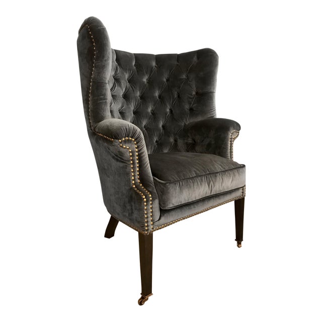 Velvet Tufted Wingback Chair Chairish