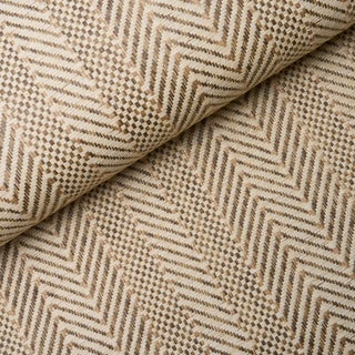 SAMPLE - Schumacher Zig Zag Paperweave Wallpaper In Flax For Sale