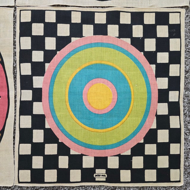 Peter Max 1960's Peter Max 16" Square Linen Textile Napkins - Set of 4 For Sale - Image 4 of 7