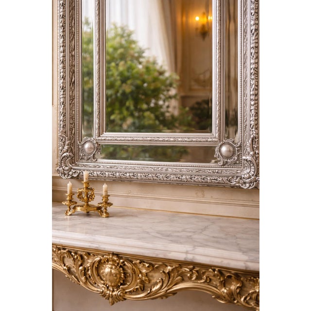 Late 20th Century Late 20c French Artisan Louis XVI Silver Beech Floor Mirror-1 Pc For Sale - Image 5 of 9