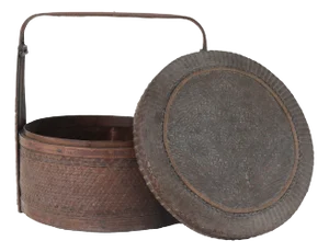 Antique Chinese Woven Food Basket With Lid