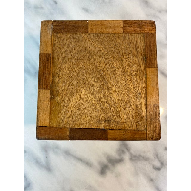 20th C. Mid-Century Modern Handcrafted Checkerboard Inlay Mixed Wood Cube Pen Holder or Planter For Sale In Seattle - Image 6 of 8