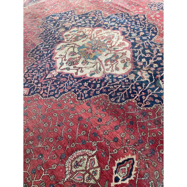 Raspberry Red 1900's Antique Rug with Dainty Flora & Suspended Vines Design 10.5 x 13.3 For Sale - Image 8 of 13