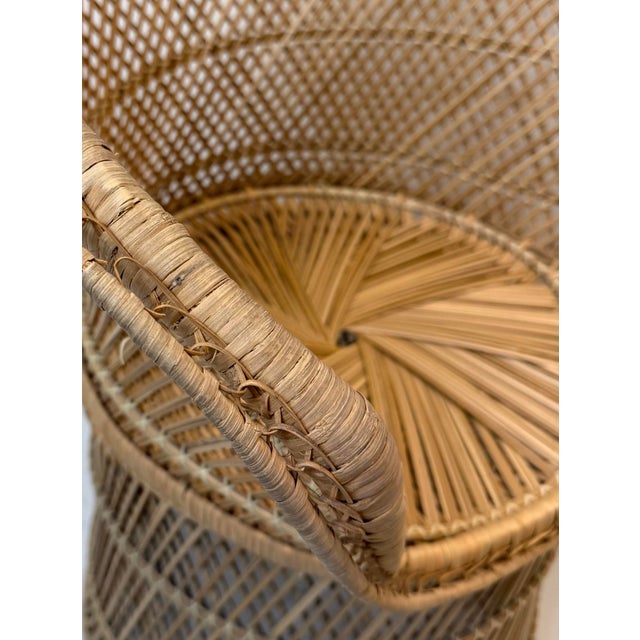 Mid-Century Modern 1970s Bohemian Rattan Peacock Style Barrel Chair With Pedestal Base For Sale - Image 3 of 8