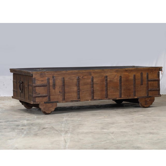 Brown Antique Indian Teakwood Blanket Chest/Coffee Table For Sale - Image 8 of 8