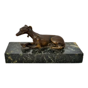 Antique French Animalier Bronze Marble Greyhound Sculpture Desk Paperweight 1900