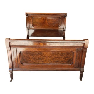 Antique Victorian Eastlake Burled Walnut Full Size Bed For Sale