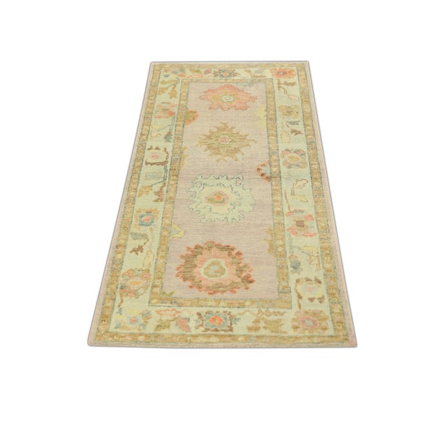Early 21st Century Early 21st Century Pink Floral Handwoven Turkish Oushak Runner 3' X 6'5" For Sale - Image 5 of 6
