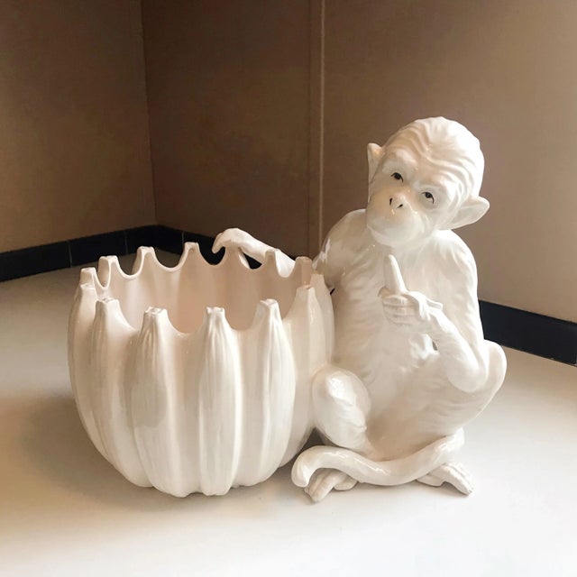 1980s Hollywood Regency Ceramic Monkey Cachepot/Planter For Sale - Image 11 of 11