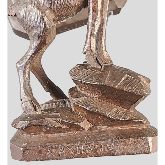 Antique Late 19th Century Black Forest Hand Carved Pair Alpine Goat - Ram- Buck Wood Sculptures - a Pair For Sale - Image 6 of 7