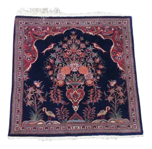 Vintage Square Persian Vase Floral Bird & Butterfly Area Rug