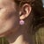 Metal Pink Agate Peony Flower Earring II 14k Gold Hook, A Pair For Sale - Image 7 of 8
