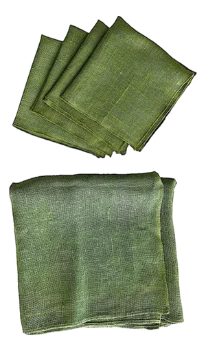 Vintage Woven Linen Tablecloth and Napkins - Set of 5