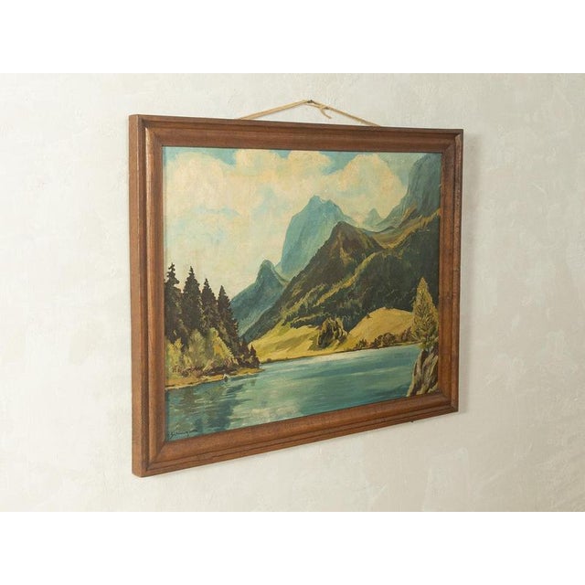 Oil painting mountain lake, Hermann Schmitzbonn (1903-1960), 90cm x 70cm Width: 90 cm Height: 70 cm Depth: 4 cm Dimensions...