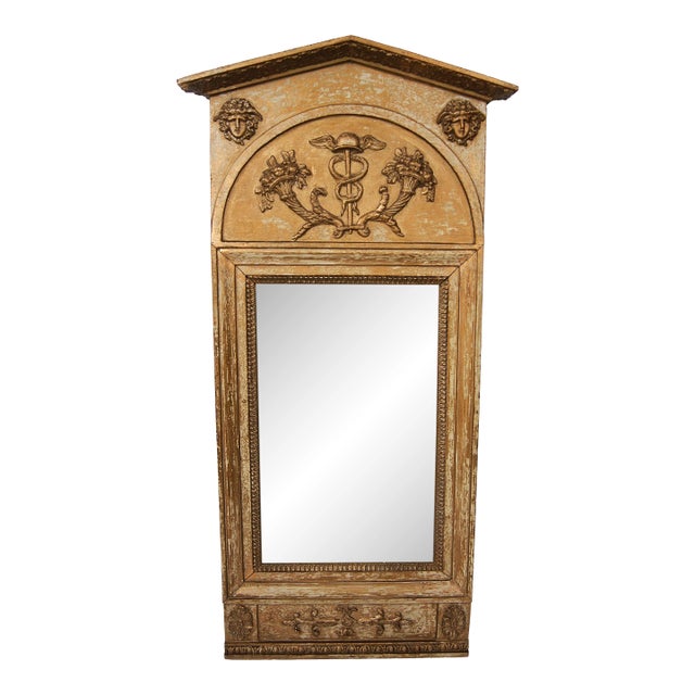 Antique Gustavian Trumeau Gold Mirror With Dry Scraped Surface - P. Holmberg. Stockholm. Sweden. 1830. For Sale