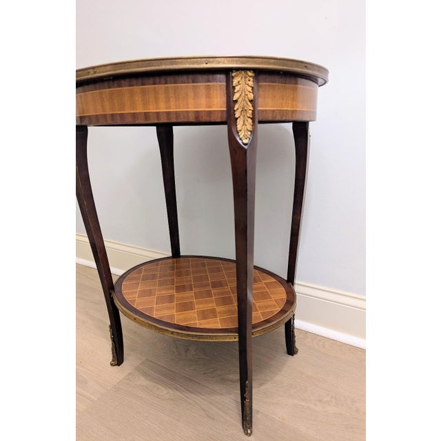 Early 20th Century Antique Louis XV Parquetry Side Table With Ormolu Two-Tiered For Sale - Image 5 of 15