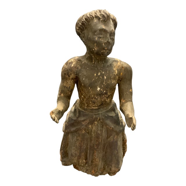 19th Century Antique Kneeling Wood Carved Santos Figure For Sale